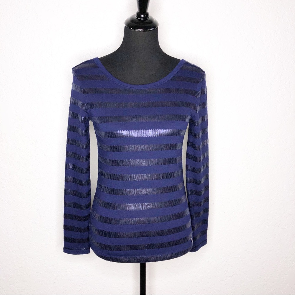 A/X Armani Exchange‎ navy blue sequin striped long sleeve top size Small